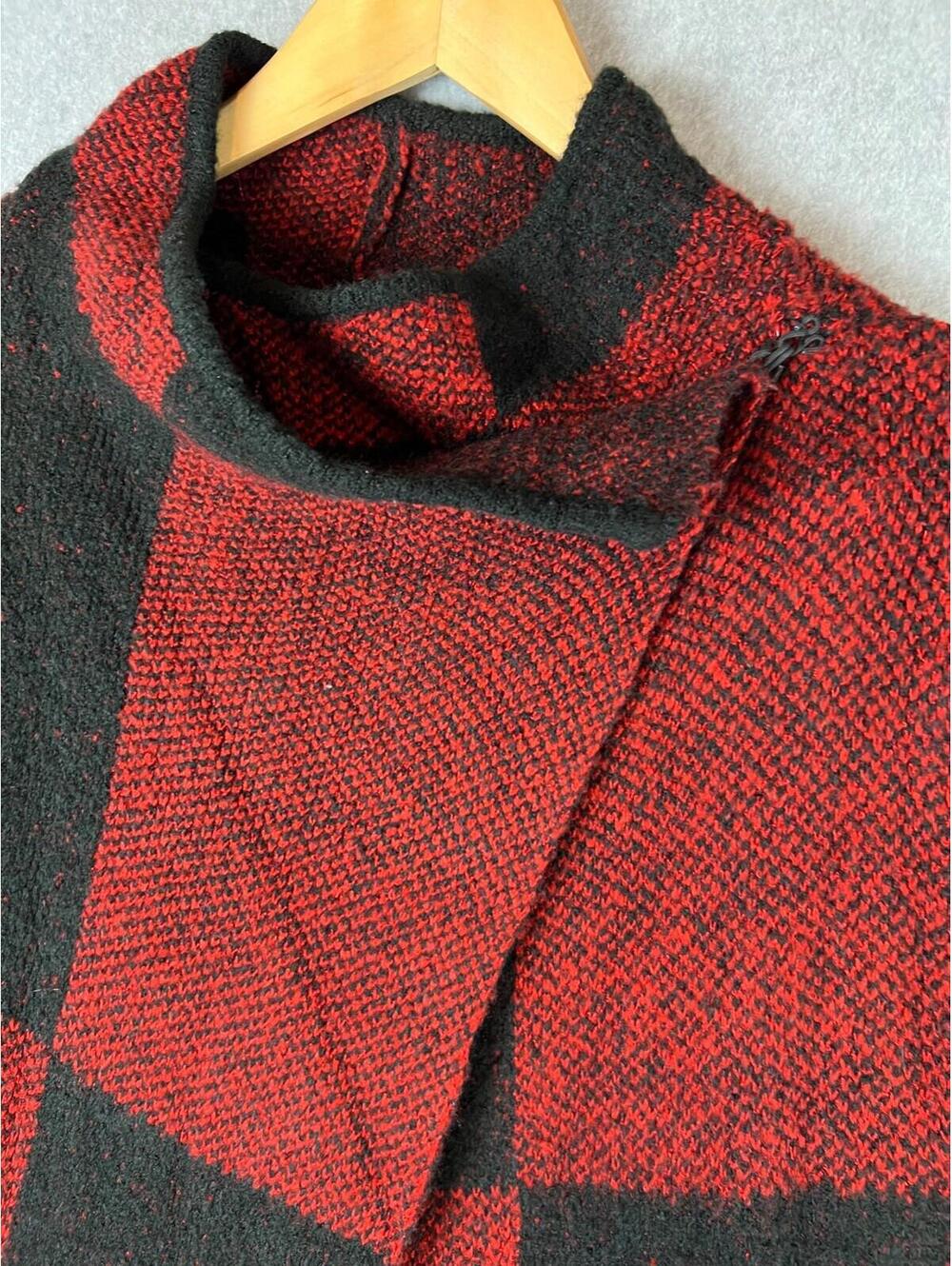 Checkered Trench Long Cardigan Knitted Sweater Womens M Classic Colorblock - Picture 5 of 12